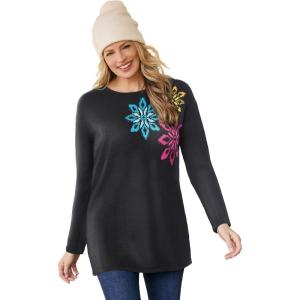 Woman Within Plus Size Holiday Sweater(Mosaic Snowflakes)