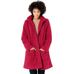 Woman Within Plus Size Hooded A-Line Fleece Coat(Classic Red)