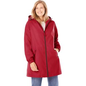 Woman Within Plus Size Hooded Slicker Raincoat(Classic Red)