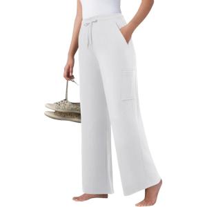 Woman Within Plus Size Knit Pull-On Drawstring Cargo Pants(White)