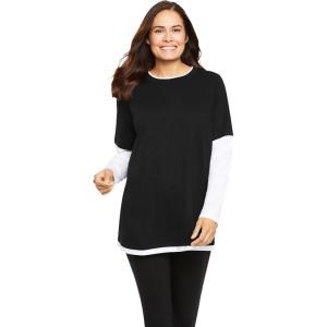 Woman Within Plus Size Layered-Look Crewneck Tee(Black)
