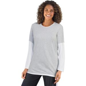 Woman Within Plus Size Layered-Look Crewneck Tee(Heather Grey)