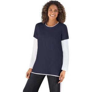 Woman Within Plus Size Layered-Look Crewneck Tee(Navy)