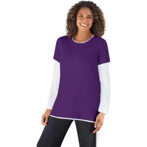 Woman Within Plus Size Layered-Look Crewneck Tee(Radiant Purple)