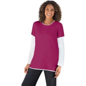 Woman Within Plus Size Layered-Look Crewneck Tee(Raspberry)