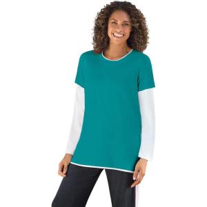 Woman Within Plus Size Layered-Look Crewneck Tee(Waterfall)