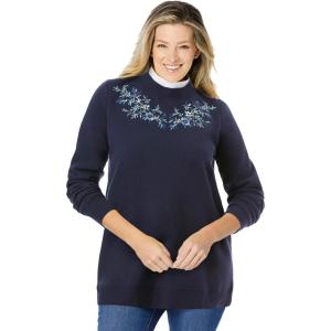 Woman Within Plus Size Layered-Look Sweatshirt(Navy Trellis Placement)