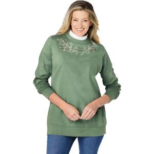 Woman Within Plus Size Layered-Look Sweatshirt(Pine Trellis Placement)