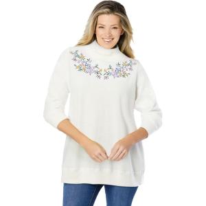 Woman Within Plus Size Layered-Look Sweatshirt(White Multi Trellis Placement)