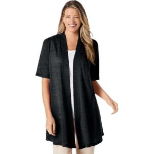 Woman Within Plus Size Lightweight Open Front Cardigan(Black)
