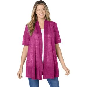 Woman Within Plus Size Lightweight Open Front Cardigan(Raspberry)