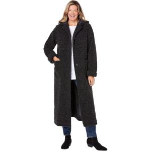 Woman Within Plus Size Long Hooded Berber Fleece Coat(Heather Charcoal)