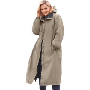 Woman Within Plus Size Long Hooded Taslon Jacket(Bark)