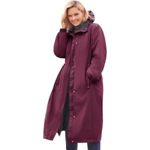 Woman Within Plus Size Long Hooded Taslon Jacket(Deep Claret)