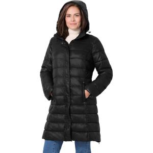 Woman Within Plus Size Long Packable Puffer Jacket(Black)