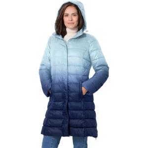 Woman Within Plus Size Long Packable Puffer Jacket(Evening Blue Ombre)
