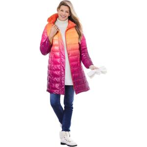 Woman Within Plus Size Long Packable Puffer Jacket(Grenadine Ombre)