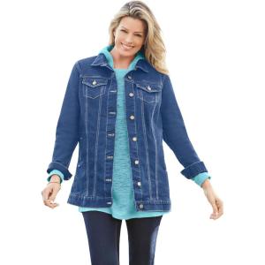 Woman Within Plus Size Long Stretch Denim Jacket Oversized Jean Jacket(Medium Stonewash)