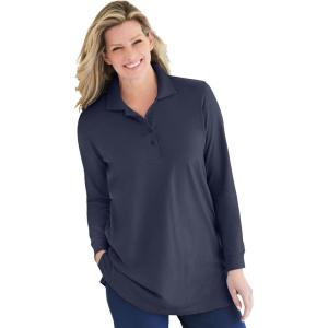 Woman Within Plus Size Long-Sleeve Polo Shirt(Navy)