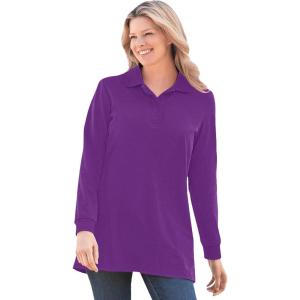 Woman Within Plus Size Long-Sleeve Polo Shirt(Purple Orchid)