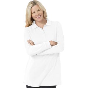 Woman Within Plus Size Long-Sleeve Polo Shirt(White)