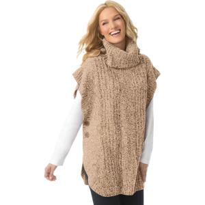 Woman Within Plus Size Marled Knit Cowl Neck Poncho(New Khaki Chocolate Marled)