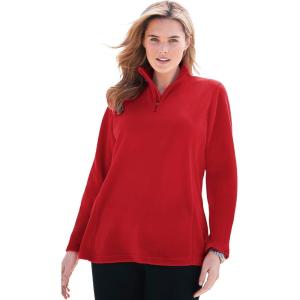 Woman Within Plus Size Microfleece Quarter-Zip Pullover(Classic Red)