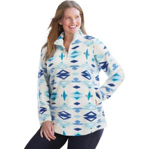 Woman Within Plus Size Microfleece Quarter-Zip Pullover(Ivory Aztec)