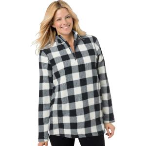 Woman Within Plus Size Microfleece Quarter-Zip Pullover(Ivory Buffalo Plaid)