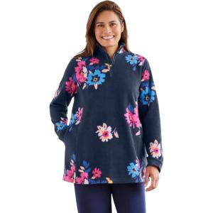 Woman Within Plus Size Microfleece Quarter-Zip Pullover(Navy Graphic Floral)