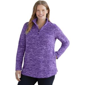 Woman Within Plus Size Microfleece Quarter-Zip Pullover(Radiant Purple Marled)