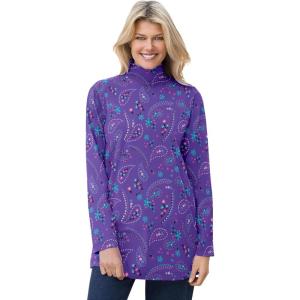 Woman Within Plus Size Mockneck Long-Sleeve Tunic(Petal Purple Floral Paisley)