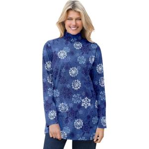 Woman Within Plus Size Mockneck Long-Sleeve Tunic(Royal Navy Textured Snowflake)