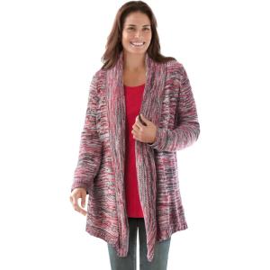 Woman Within Plus Size Multi Marled Cardigan(Black Red Space Dye)