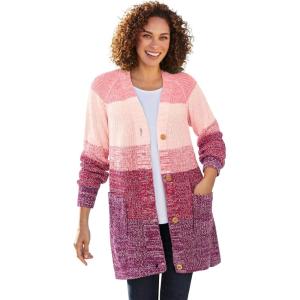 Woman Within Plus Size Ombre Shaker Cardigan(Deep Claret Ombre)