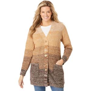 Woman Within Plus Size Ombre Shaker Cardigan(Khaki Ombre)