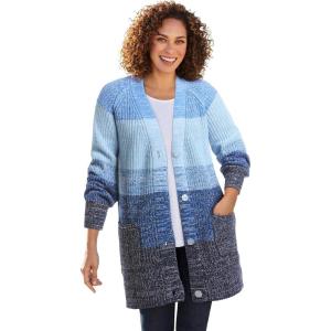 Woman Within Plus Size Ombre Shaker Cardigan(Navy Ombre)