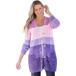 Woman Within Plus Size Ombre Shaker Cardigan(Purple Orchid Ombre)