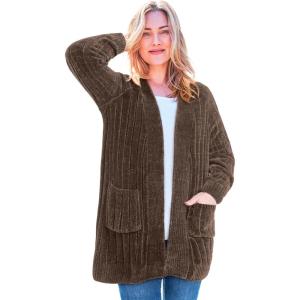 Woman Within Plus Size Open Front Chenille Cardigan(Chocolate)