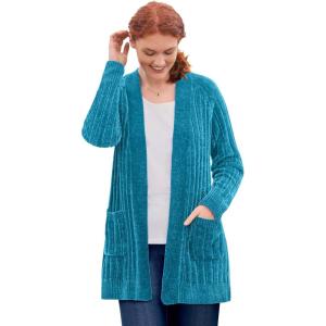 Woman Within Plus Size Open Front Chenille Cardigan(Deep Teal)