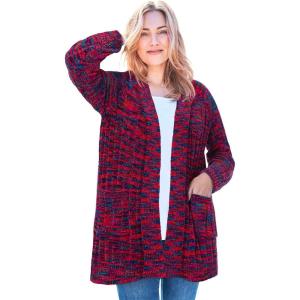 Woman Within Plus Size Open Front Chenille Cardigan(Jewel Space Dye)