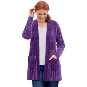 Woman Within Plus Size Open Front Chenille Cardigan(Radiant Purple)