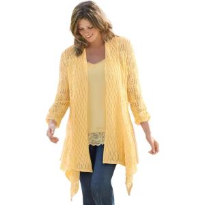 Woman Within Plus Size Open Front Pointelle Cardigan(Banana)