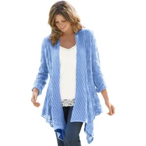 Woman Within Plus Size Open Front Pointelle Cardigan(Navy)