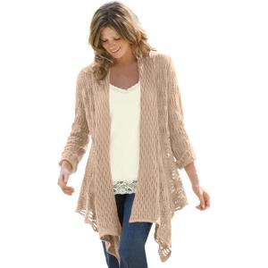 Woman Within Plus Size Open Front Pointelle Cardigan(New Khaki)