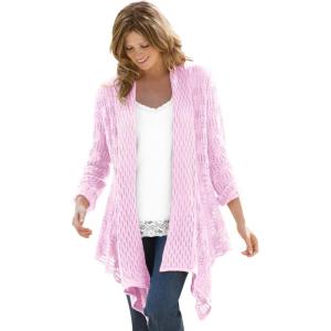 Woman Within Plus Size Open Front Pointelle Cardigan(Pink)