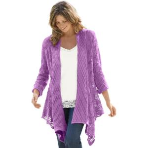 Woman Within Plus Size Open Front Pointelle Cardigan(Pretty Violet)