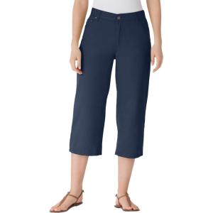Woman Within Plus Size Perfect 5-Pocket Back-Elastic Denim Capri(Navy)