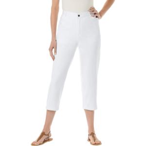 Woman Within Plus Size Perfect 5-Pocket Back-Elastic Denim Capri(White)