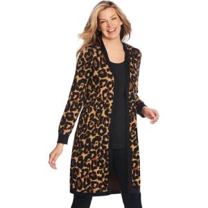Woman Within Plus Size Perfect Cotton Duster(Black Soft Camel Animal)